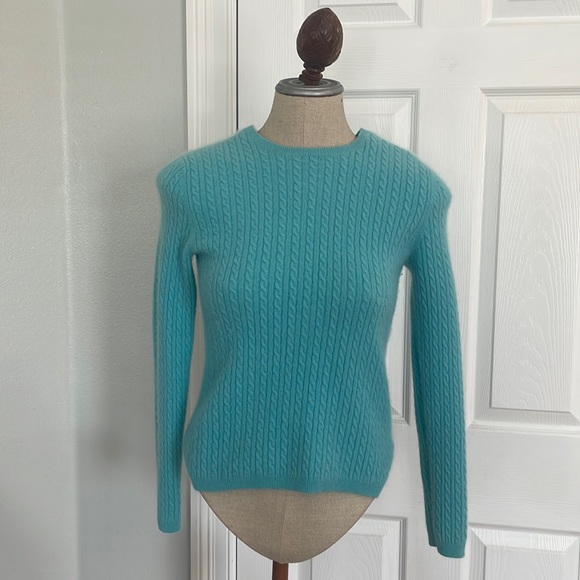 AK Anne Klein Sport cashmere sweater cable knit pullover aqua size